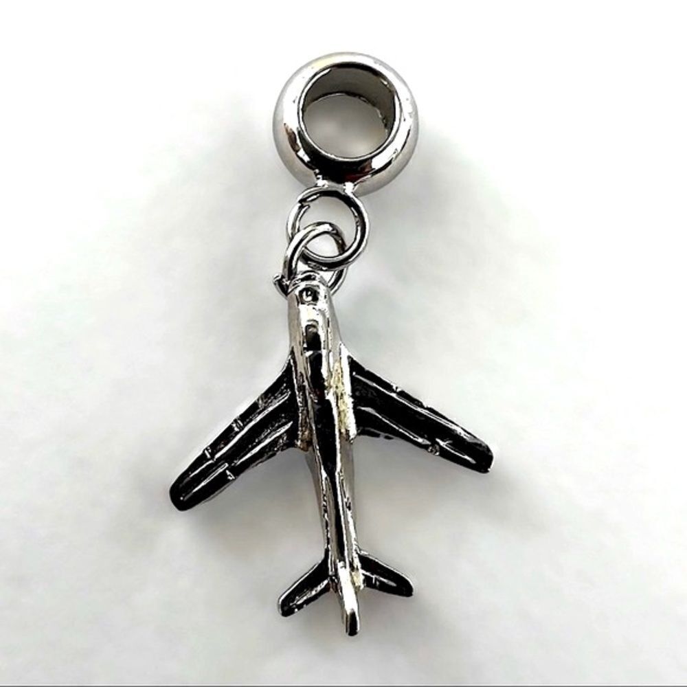 2/$18 Airplane Silver  Dangle Charm - Picture 3 of 5